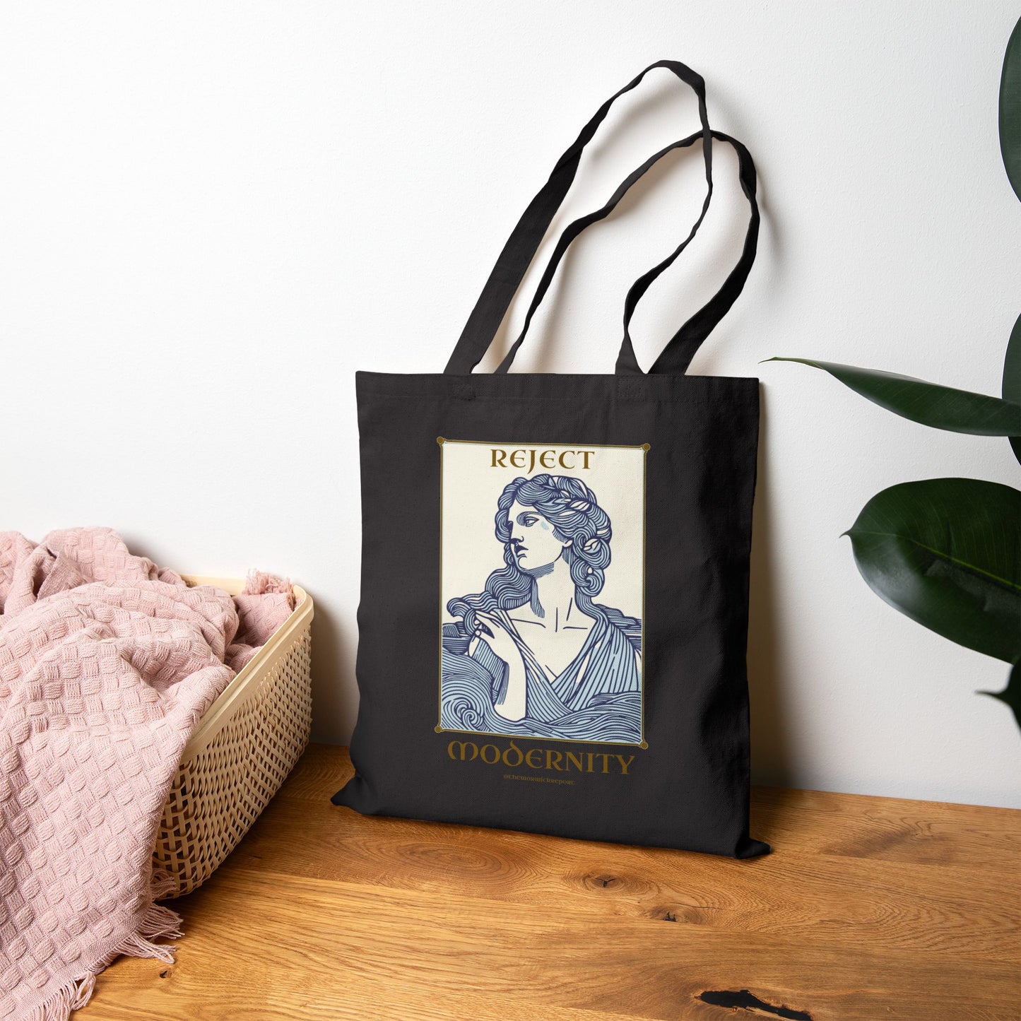reject modernity cotton tote bag