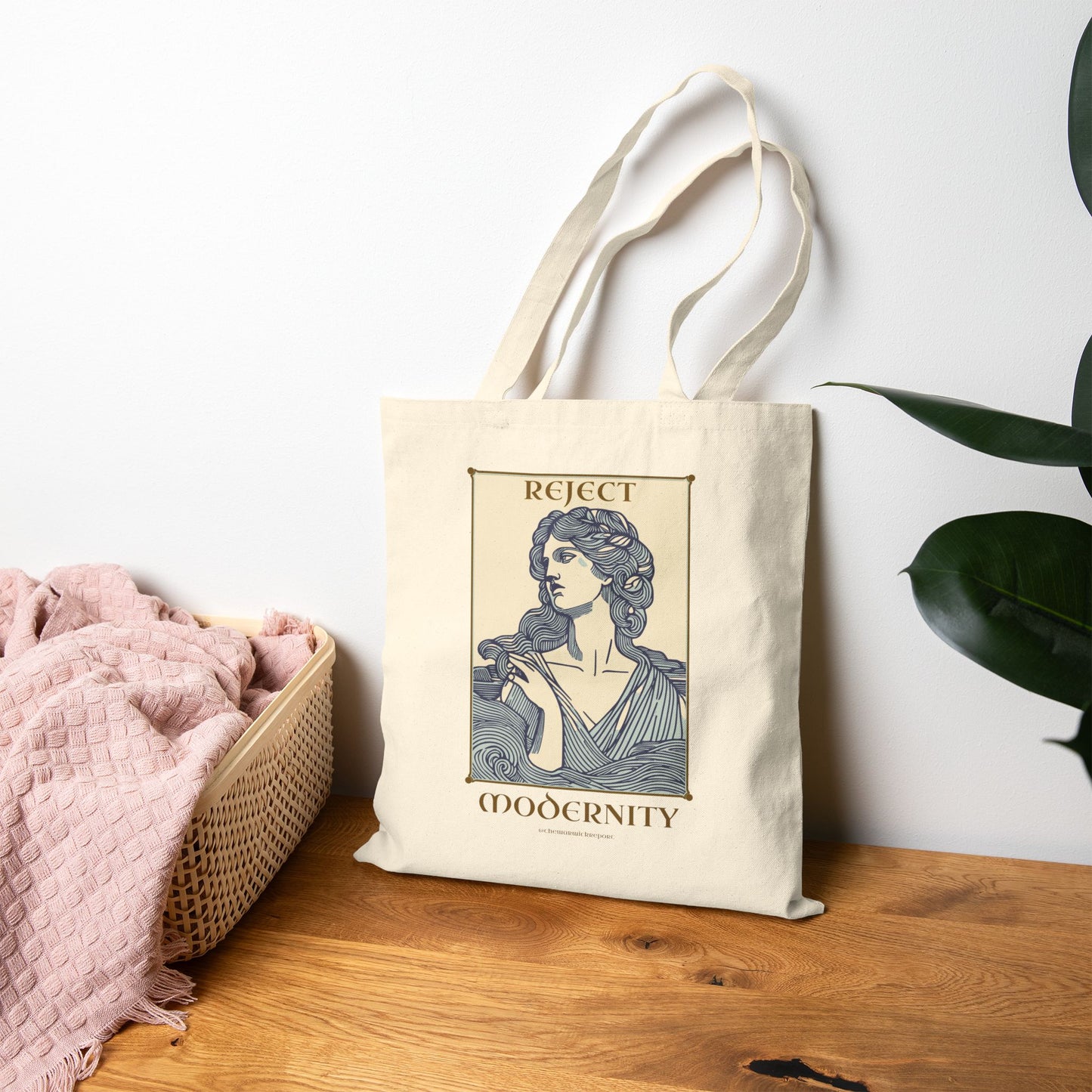 reject modernity cotton tote bag