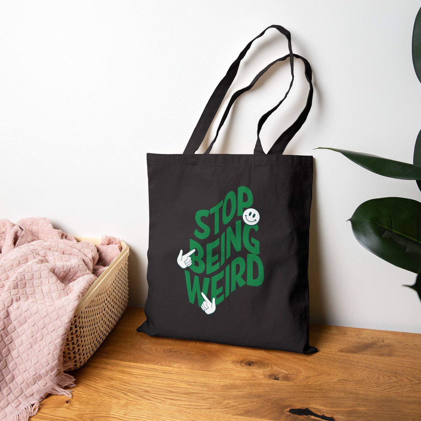 stop being weird cotton tote bag