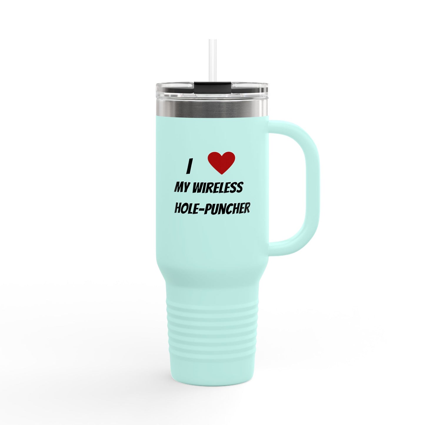 Wireless hole puncher insulated travel mug