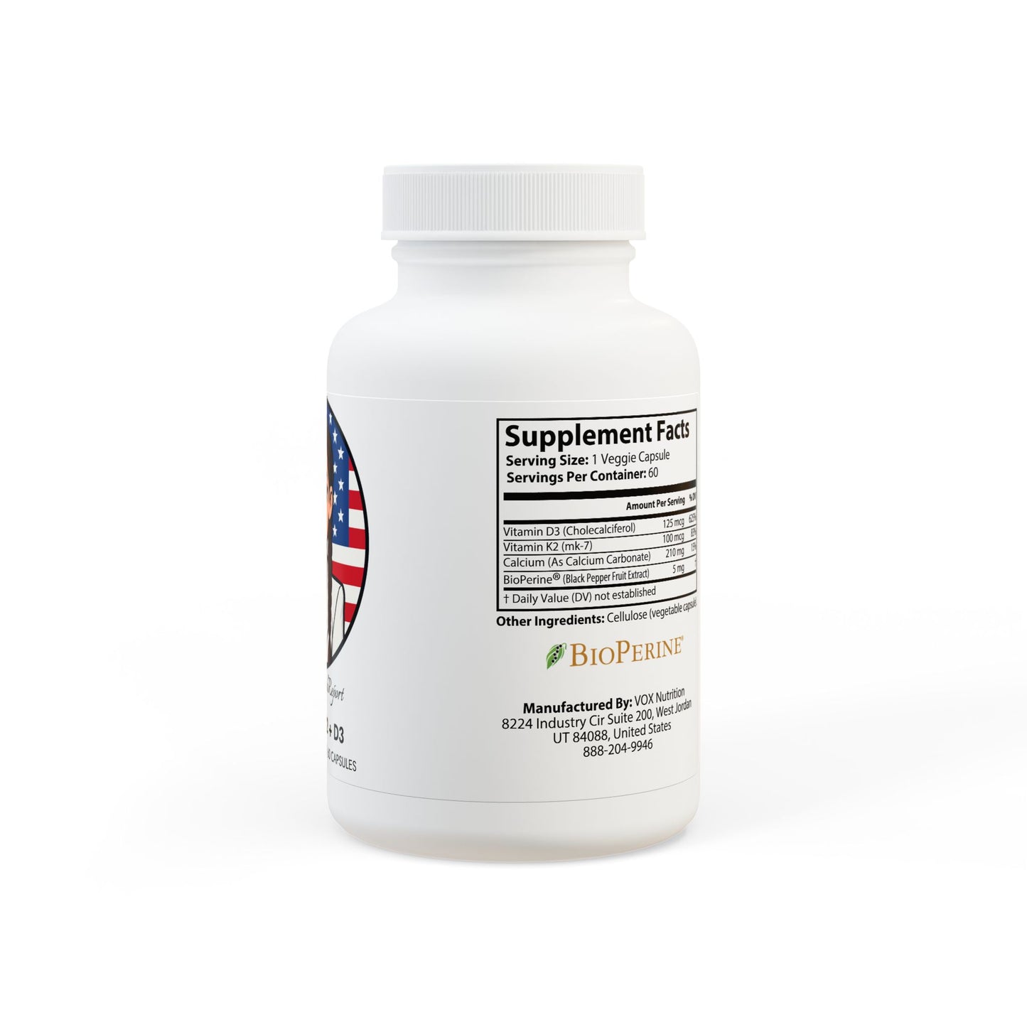 Vitamin K2 + D3 Supplement (60 Capsules)