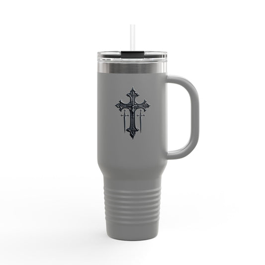 Cross and swords insulated travel mug