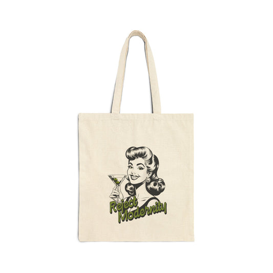 reject modernity martini cotton tote bag